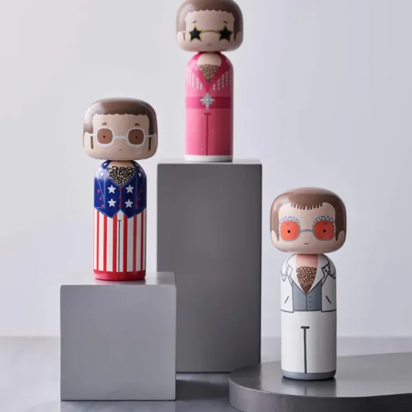 Sculptures & Figurines^Lucie Kaas Figurine En Bois Kokeshi Sketch.Inc Elton Rose - 14.5 Cm