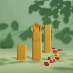 Assiettes & Couverts^Sélectionné par Fleux Kit De Couverts Reutilisables Et Nomades En Matiere Biosourcee Jaune