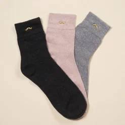 Chaussettes^M Moustache Lot De 3 Paires De Chaussettes A Paillettes 35/44 - Rose / Argent / Noir