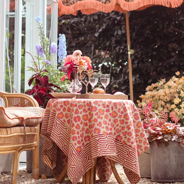Linge De Lit^Doing Goods Plaid Leopard En Coton - Rose