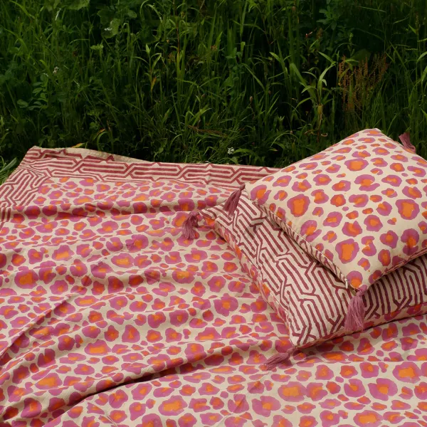 Linge De Lit^Doing Goods Plaid Leopard En Coton - Rose