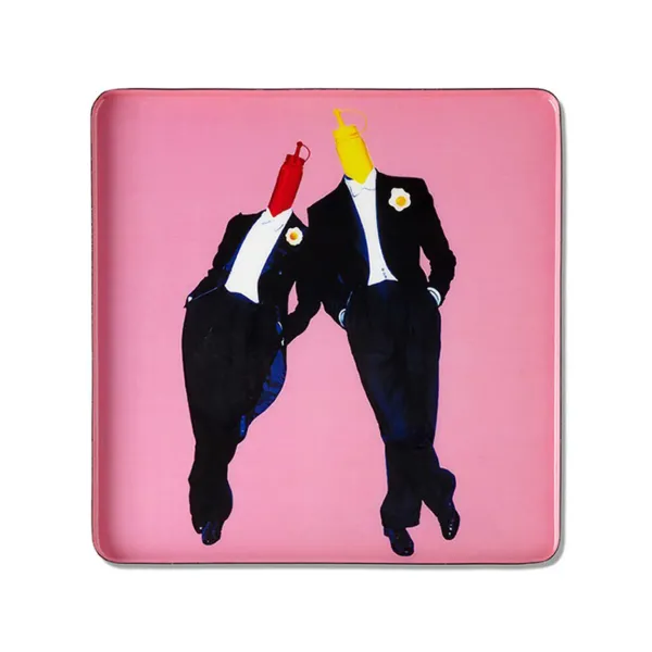 Vide-Poches^Gangzai Plateau Carre Ketchup & Moutarde En Fer - 30 X 30 Cm