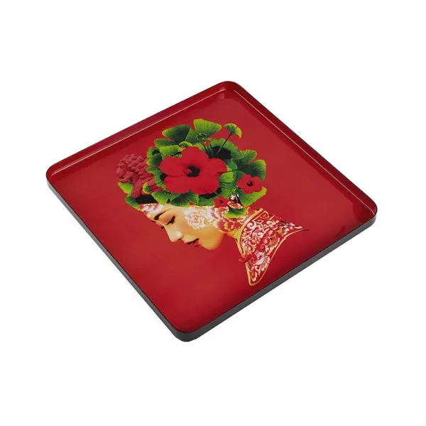 Vide-Poches^Gangzai Plateau Carre Lotus En Fer - 30 X 30 Cm