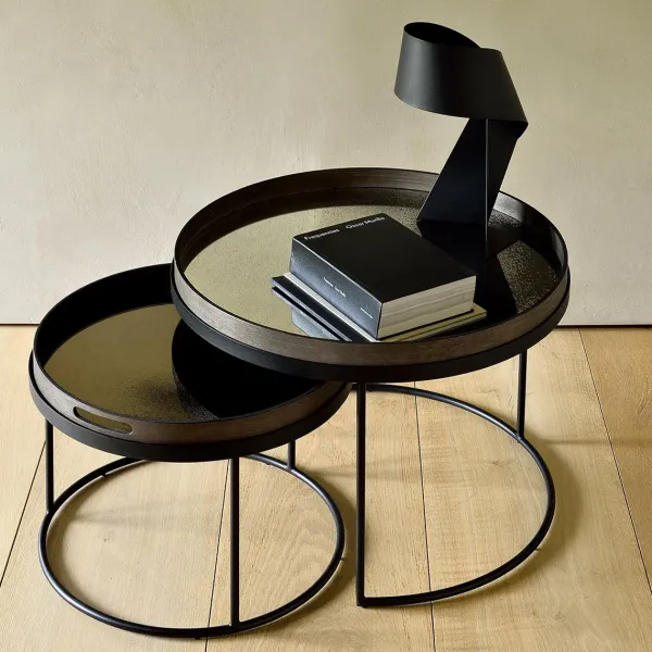 Tables Basses & D'Appoint^Ethnicraft Set De 2 Tables Basses Pour Plateaux Ronds En Metal Noir - O 62 Cm & O 93 Cm