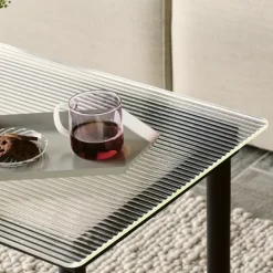 Tables Basses & D'Appoint^Hay Table Basse Kofi Chene Massif Noir & Verre Roseau Clair - L 60 X L 60 X H 36 Cm