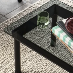 Tables Basses & D'Appoint^Hay Table Basse Kofi Chene Massif Noir & Verre Teinte Gris - L 140 X L 50 X H 36 Cm