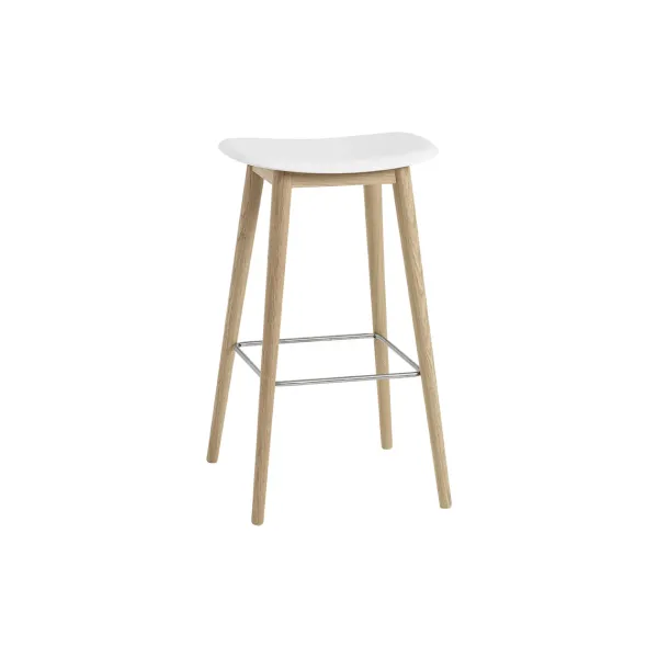Chaises^Muuto Tabouret De Bar Fiber Pieds Bois Naturel + Assise Blanc