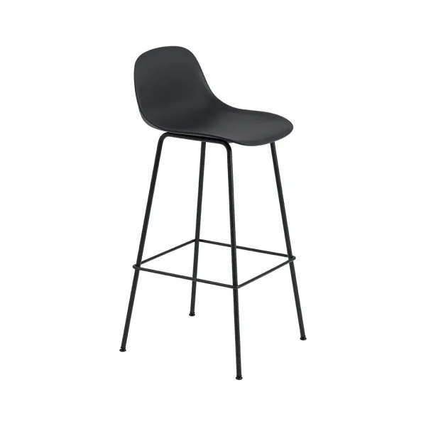 Chaises^Muuto Tabouret De Bar Fiber Tube Noir + Dossier Noir