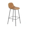 Chaises^Muuto Tabouret De Bar Fiber Tube Noir + Dossier Cuir Cognac